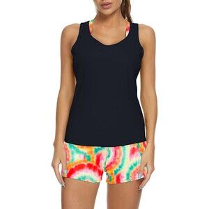 JASAMBAC 3 Piece Rainbow Tie-Dye Tankini Set Sz M